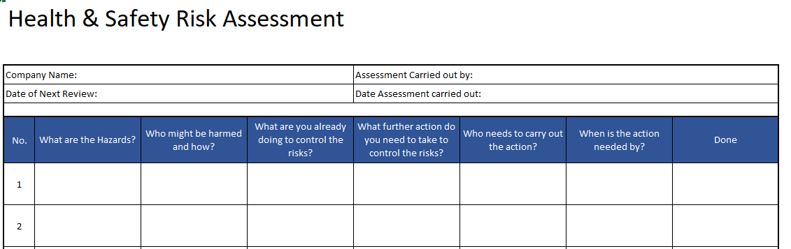 Health and Safety Risk Assessment Template - HEY Business Support ...